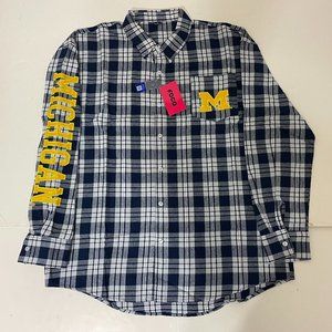 Michigan Wolverines FOCO Mens Flannel Plaid Long Sleeve Button Up Shirt Pocket